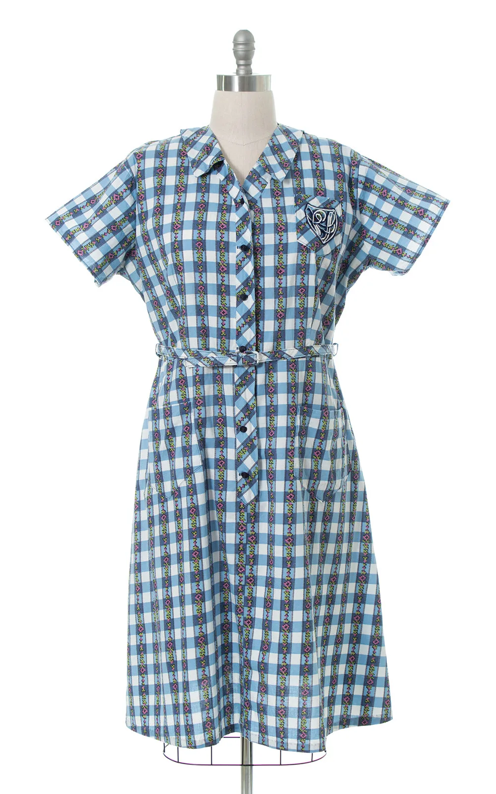 1940s Floral Gingham Shirtwaist Dress | x-large