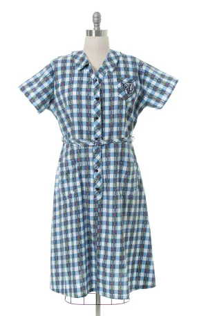 1940s Floral Gingham Shirtwaist Dress | x-large