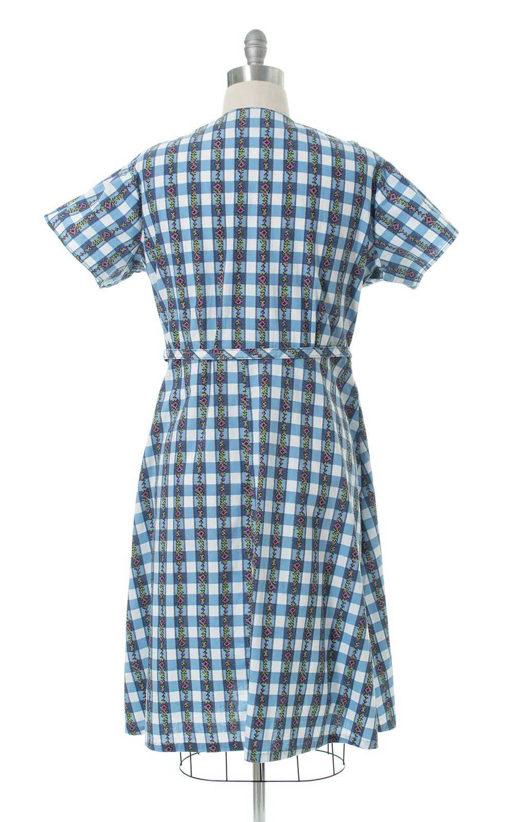 1940s Floral Gingham Shirtwaist Dress | x-large