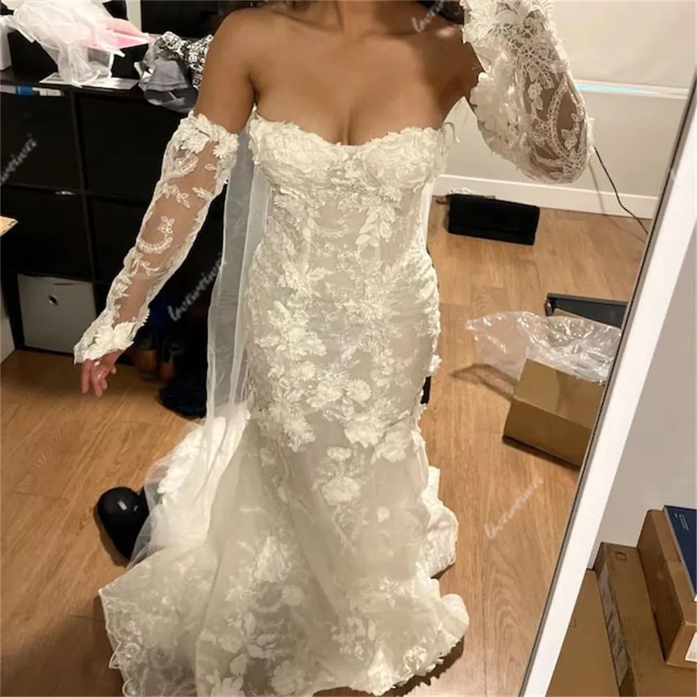 3D Floral Wedding Gown w/ Sleeves All Sizes/Colors