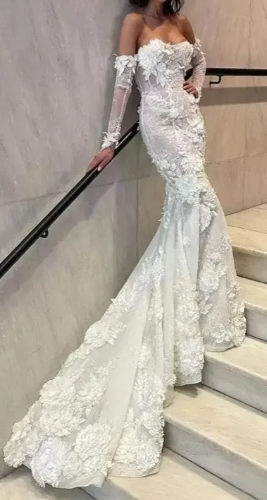 3D Floral Wedding Gown w/ Sleeves All Sizes/Colors