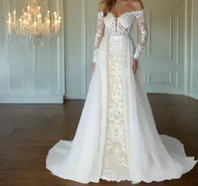 Applique Mermaid Wedding Gown Detach Train All Sizes