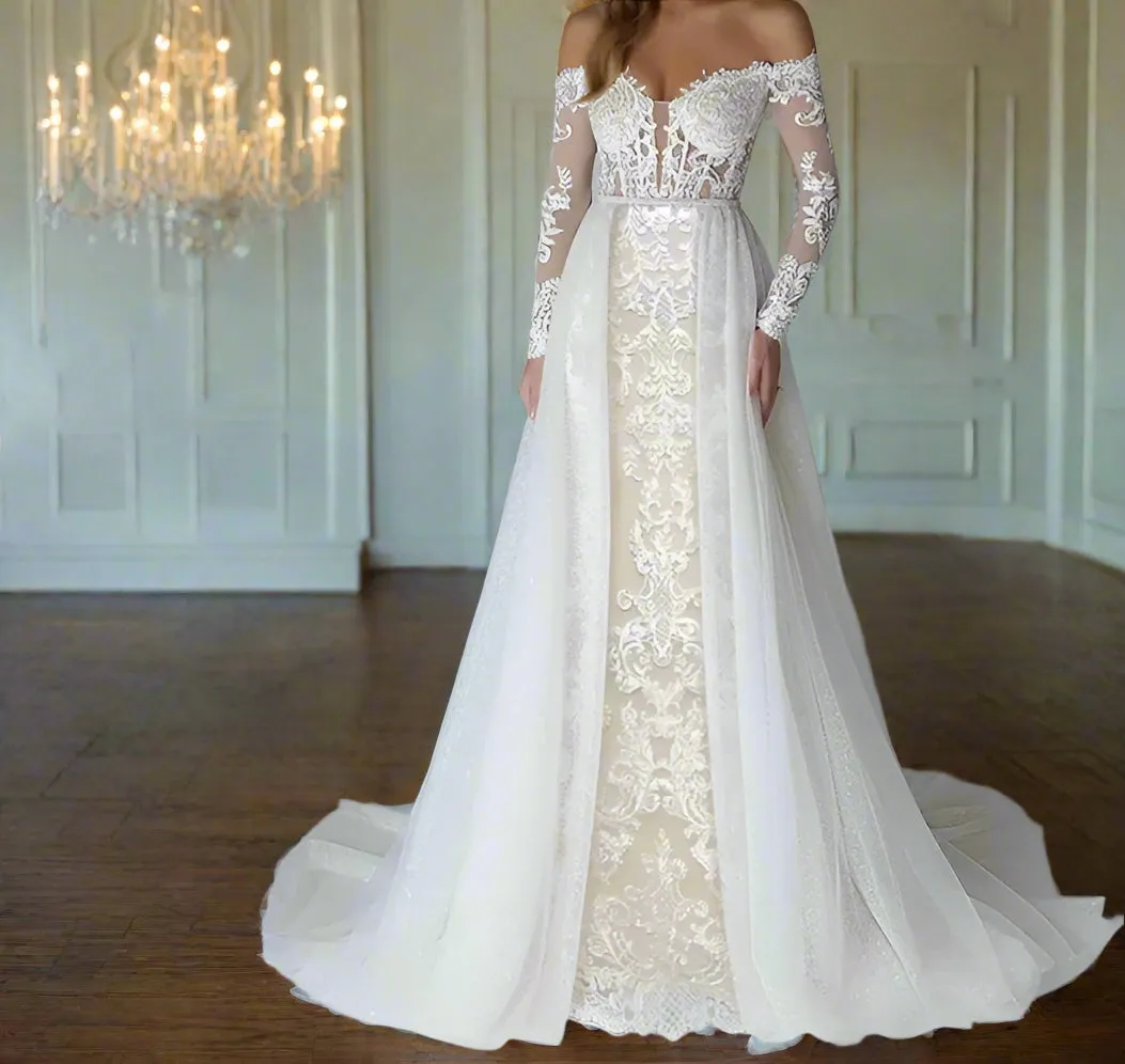 Applique Mermaid Wedding Gown Detach Train All Sizes