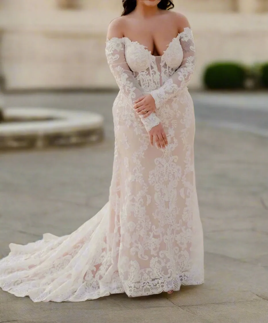 Applique Mermaid Wedding Gown Detach Train All Sizes