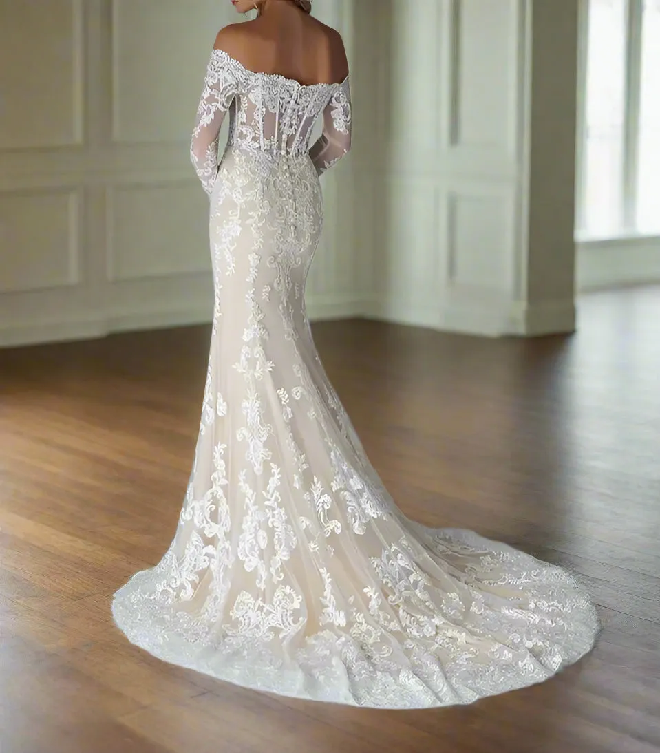 Applique Mermaid Wedding Gown Detach Train All Sizes