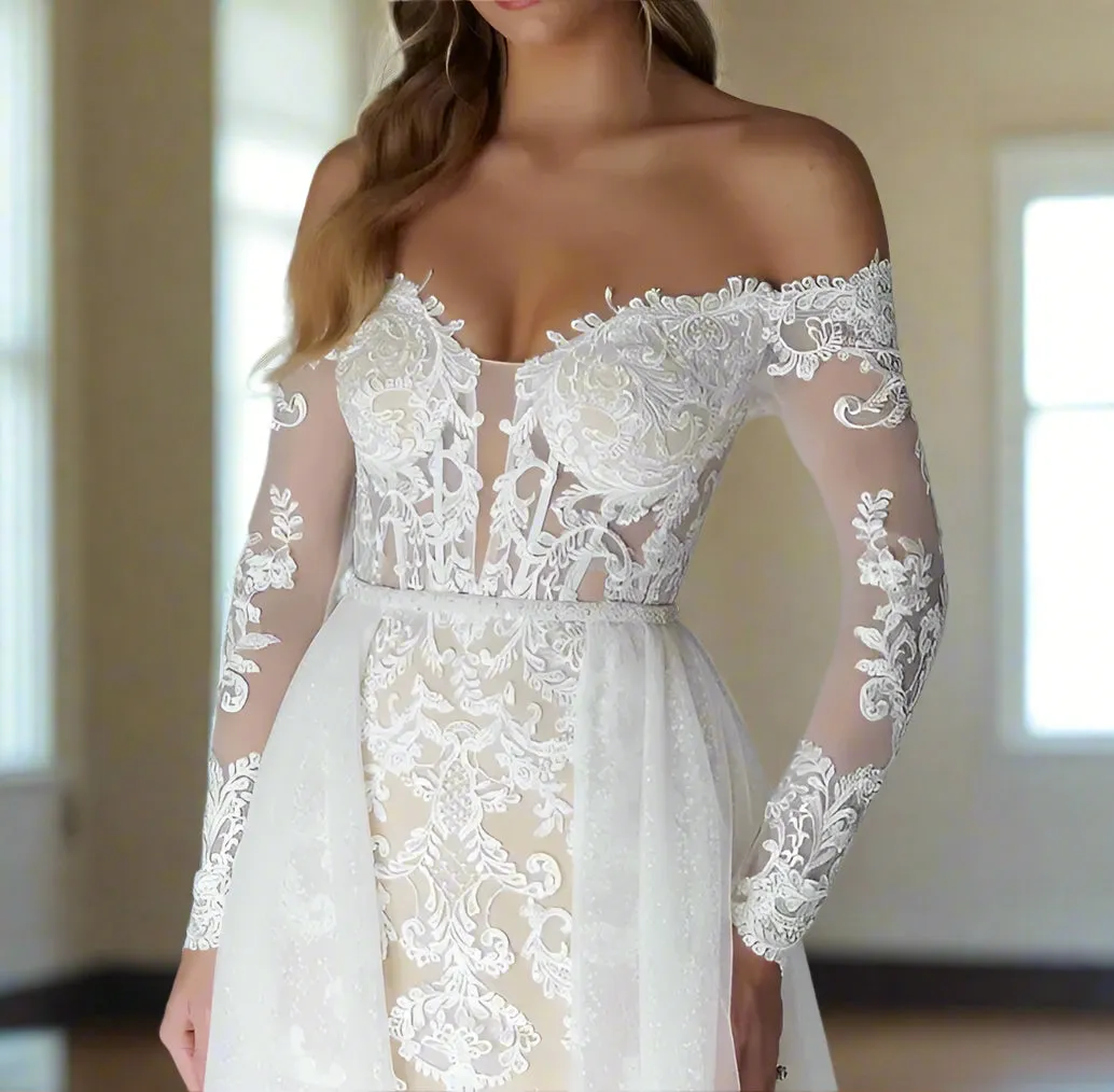 Applique Mermaid Wedding Gown Detach Train All Sizes