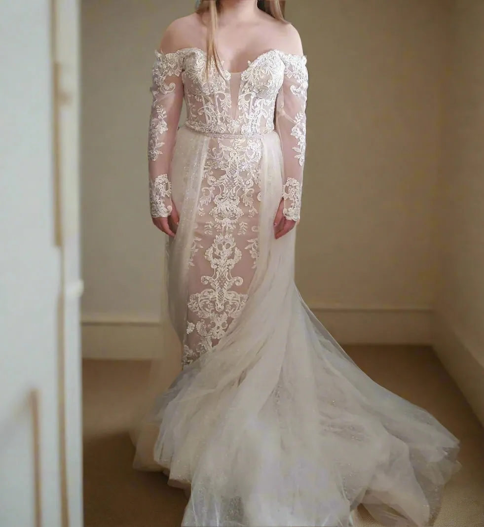 Applique Mermaid Wedding Gown Detach Train All Sizes