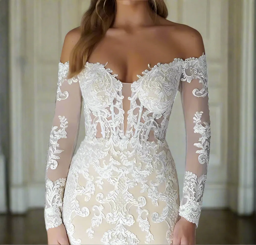 Applique Mermaid Wedding Gown Detach Train All Sizes