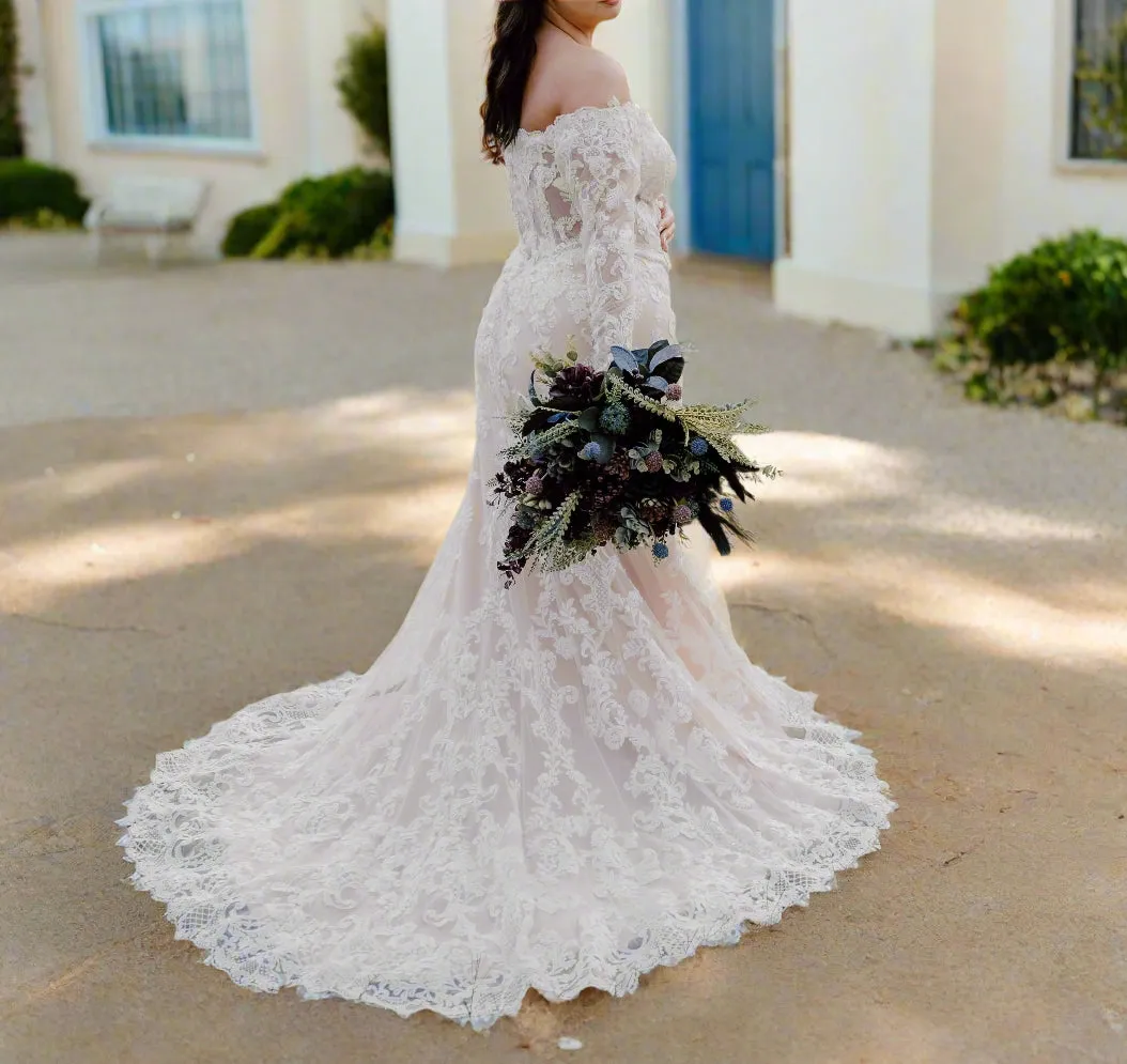 Applique Mermaid Wedding Gown Detach Train All Sizes