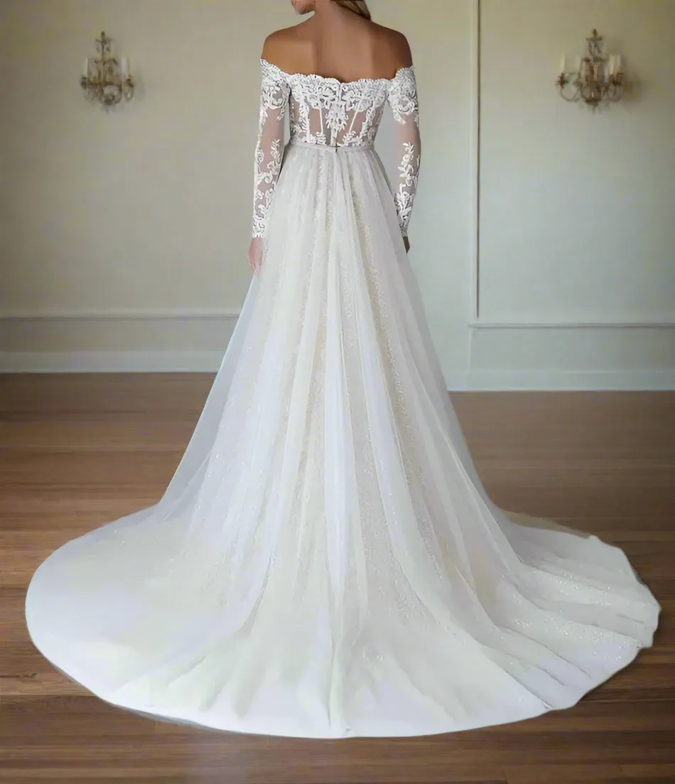 Applique Mermaid Wedding Gown Detach Train All Sizes