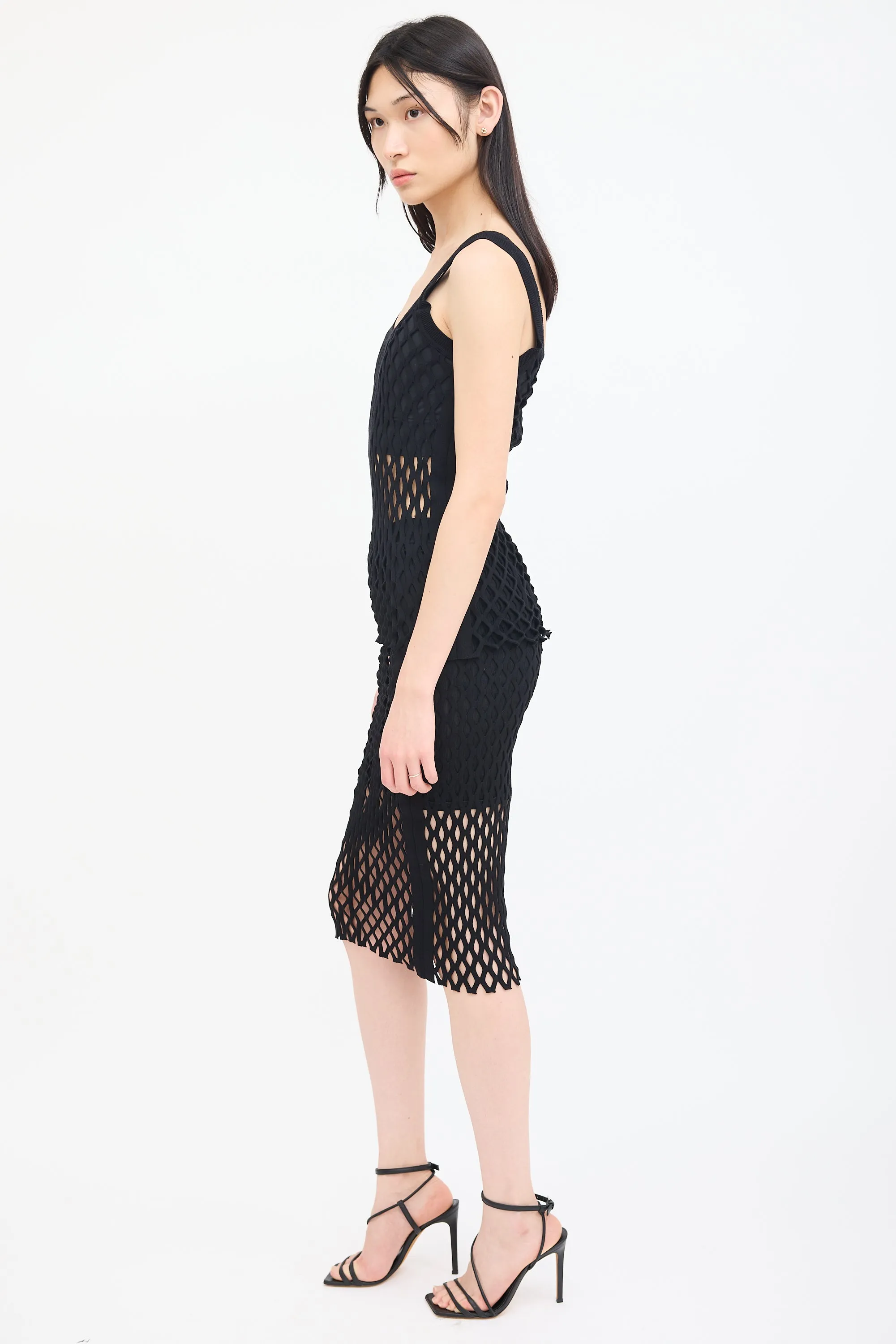 Black Open Stretch Knit Tank Top