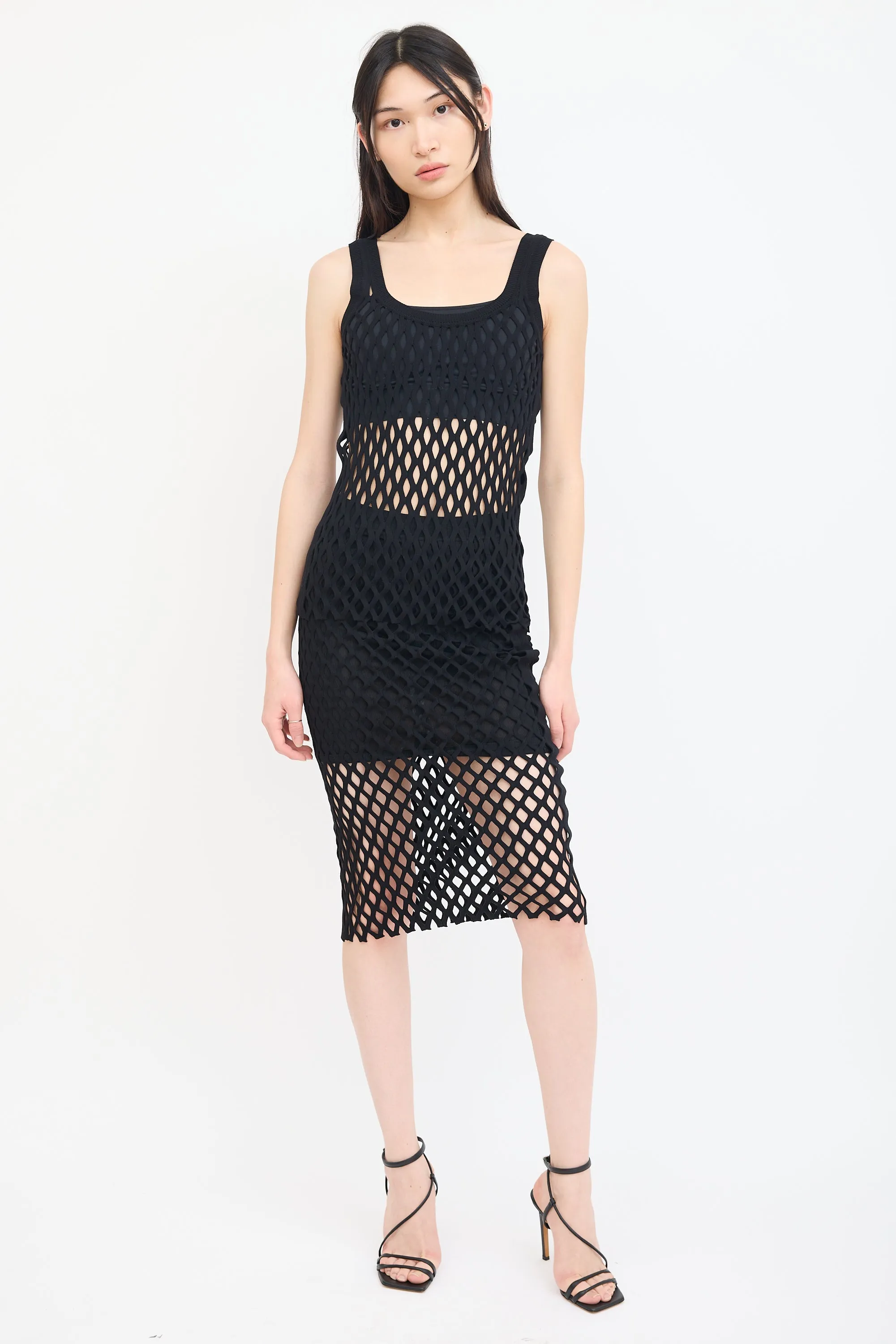 Black Open Stretch Knit Tank Top