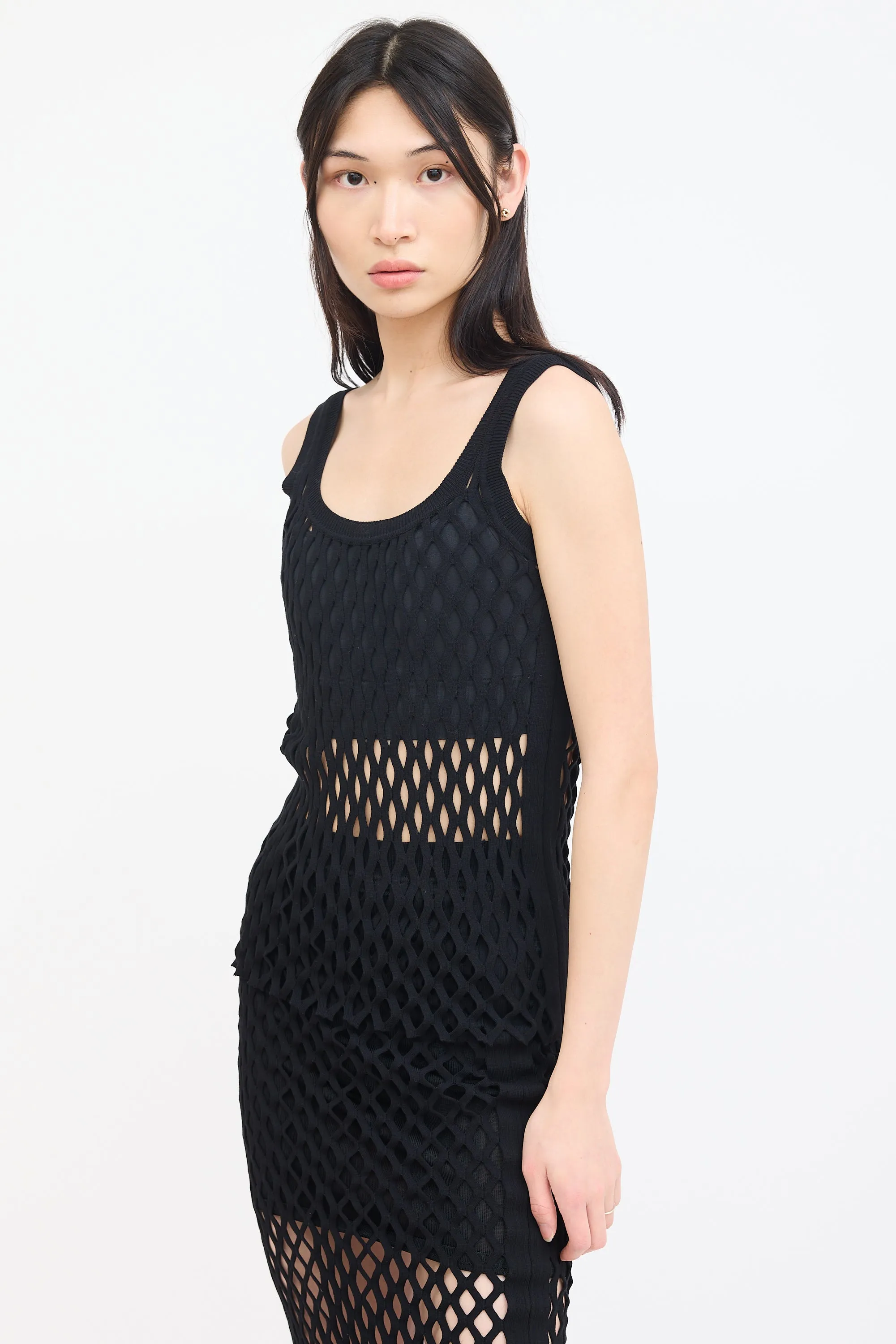 Black Open Stretch Knit Tank Top