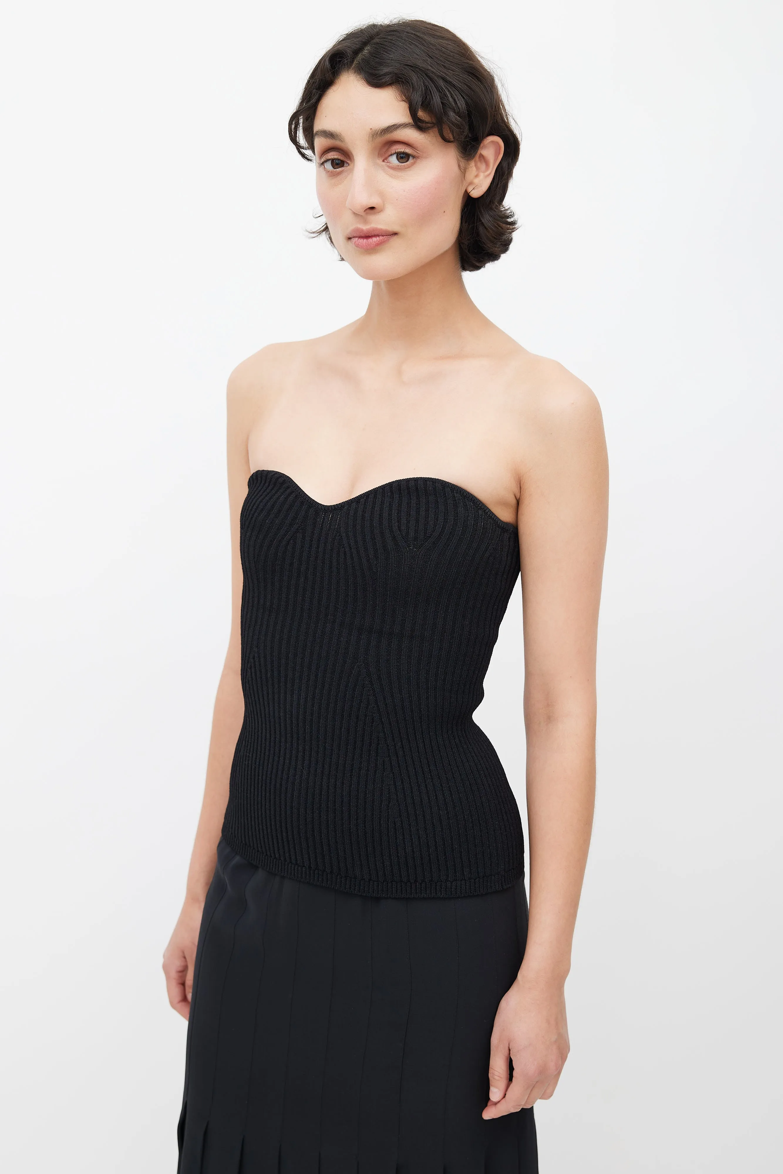 Black Ribbed Knit Tube Top