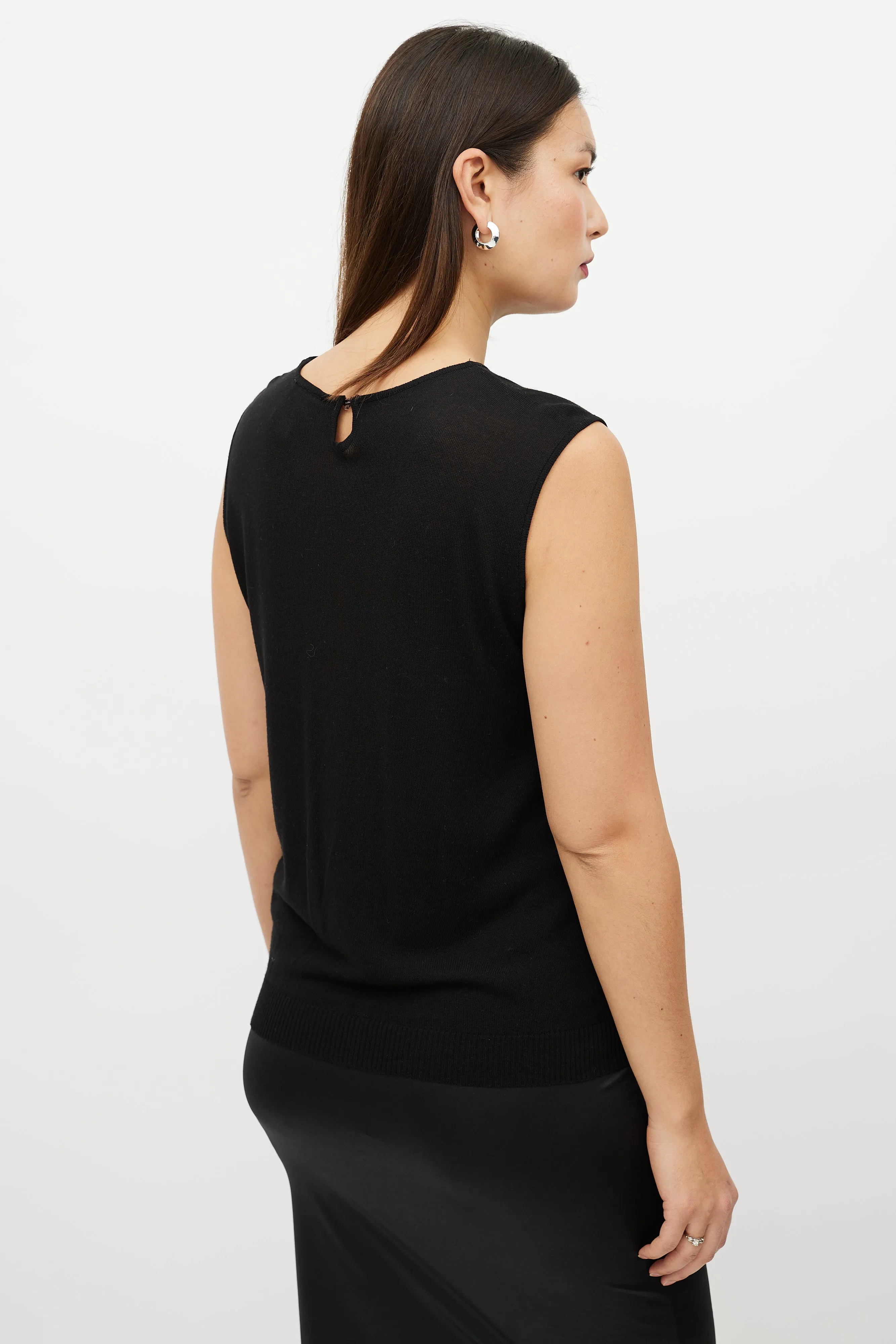 Black Sleeveless Sheer Panel Medusa Logo Tank Top