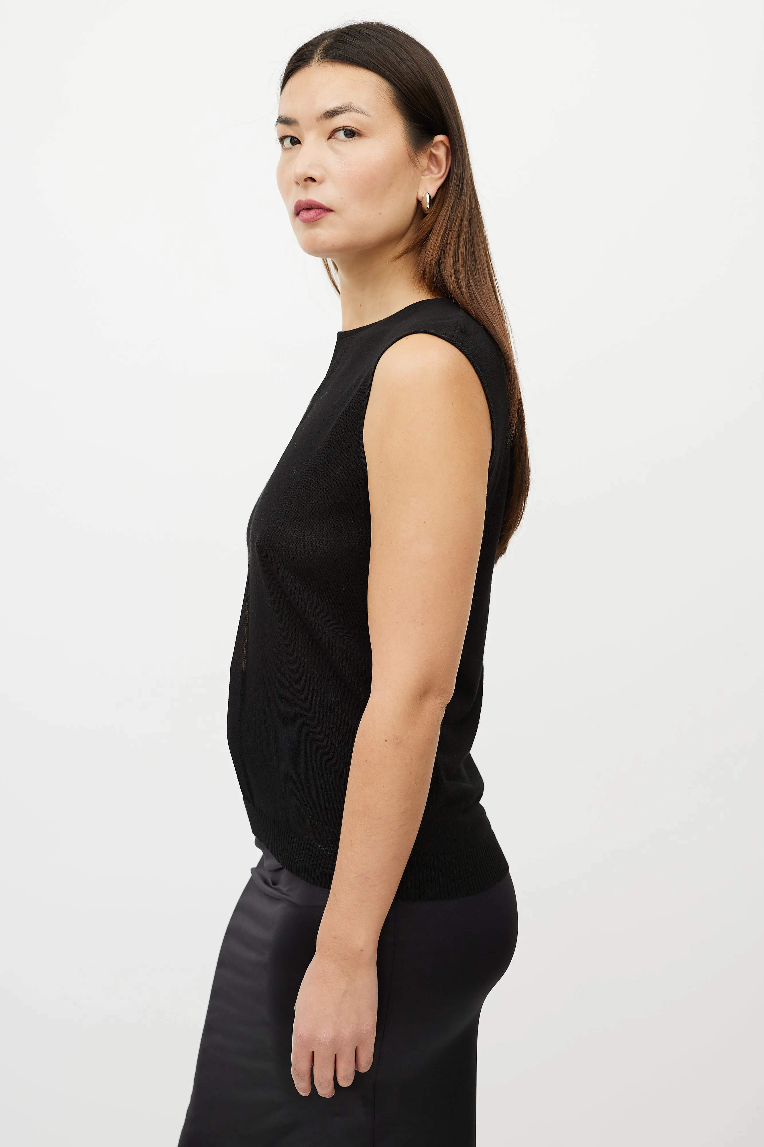 Black Sleeveless Sheer Panel Medusa Logo Tank Top