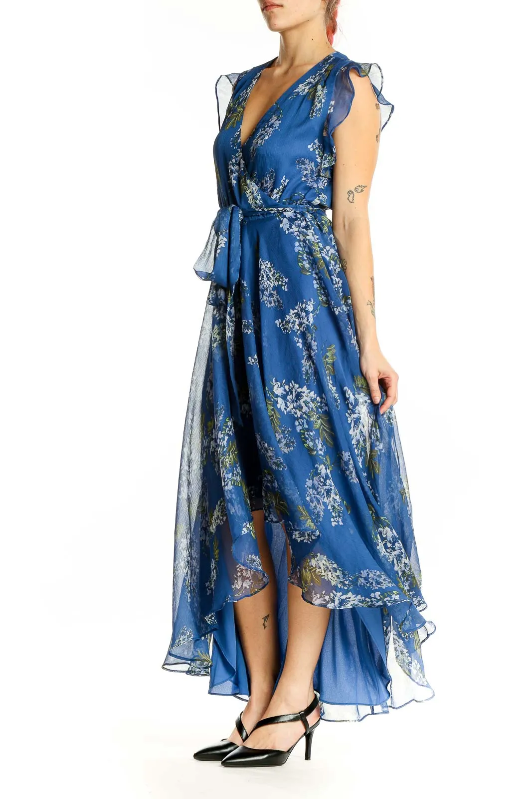 Blue Floral Wrap Maxi Dress
