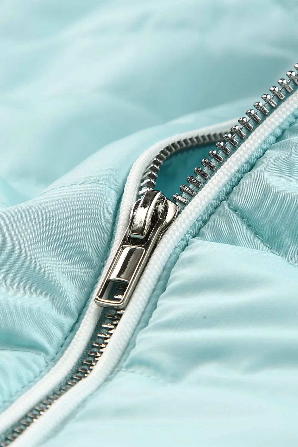 Blue Zip-Up Side Pockets Puffer Jacket Vest