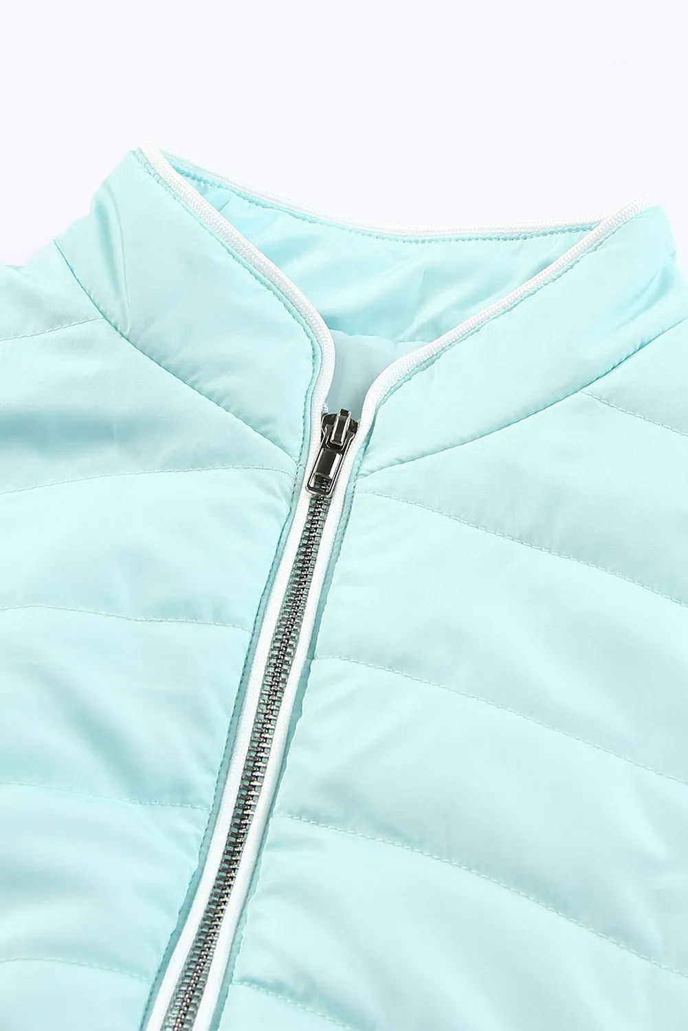 Blue Zip-Up Side Pockets Puffer Jacket Vest