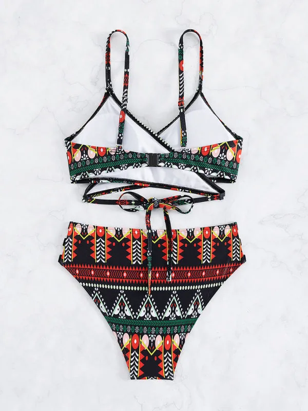 Blue Zone Planet |  Aztec print elastic two piece bikini