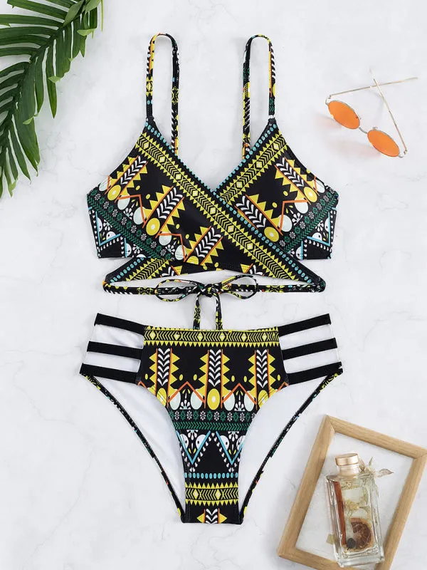 Blue Zone Planet |  Aztec print elastic two piece bikini