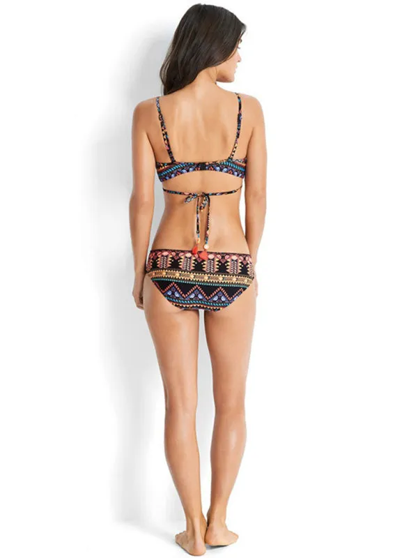 Blue Zone Planet |  Aztec print elastic two piece bikini