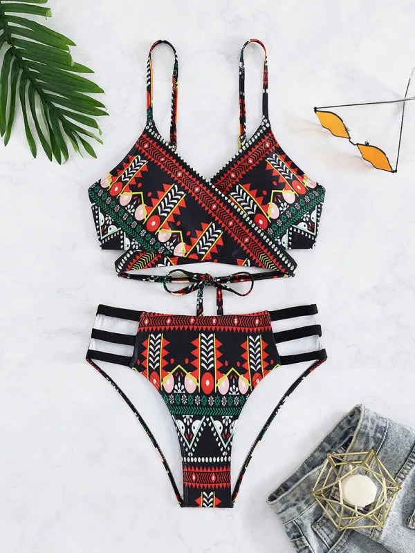Blue Zone Planet |  Aztec print elastic two piece bikini