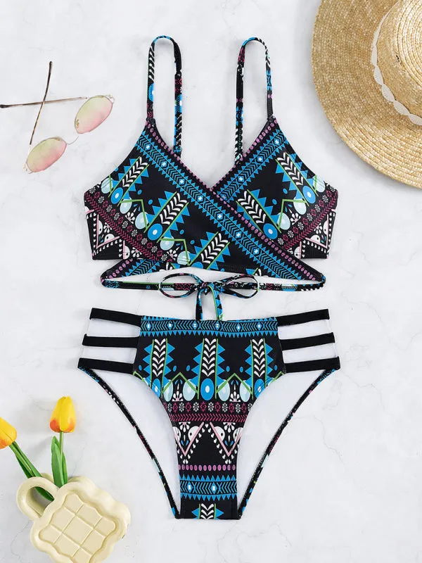 Blue Zone Planet |  Aztec print elastic two piece bikini