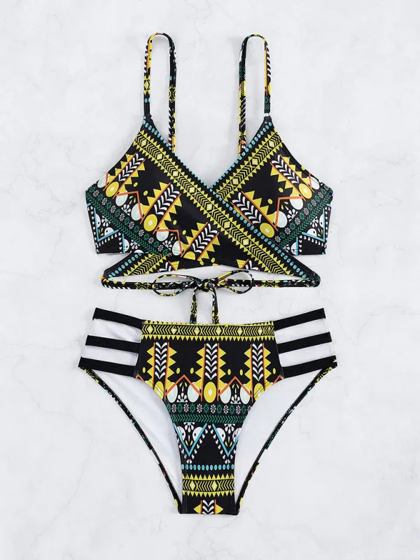 Blue Zone Planet |  Aztec print elastic two piece bikini