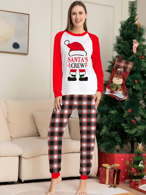 Blue Zone Planet |  New Christmas parent-child set deer head print home clothes plaid two-piece pajamas