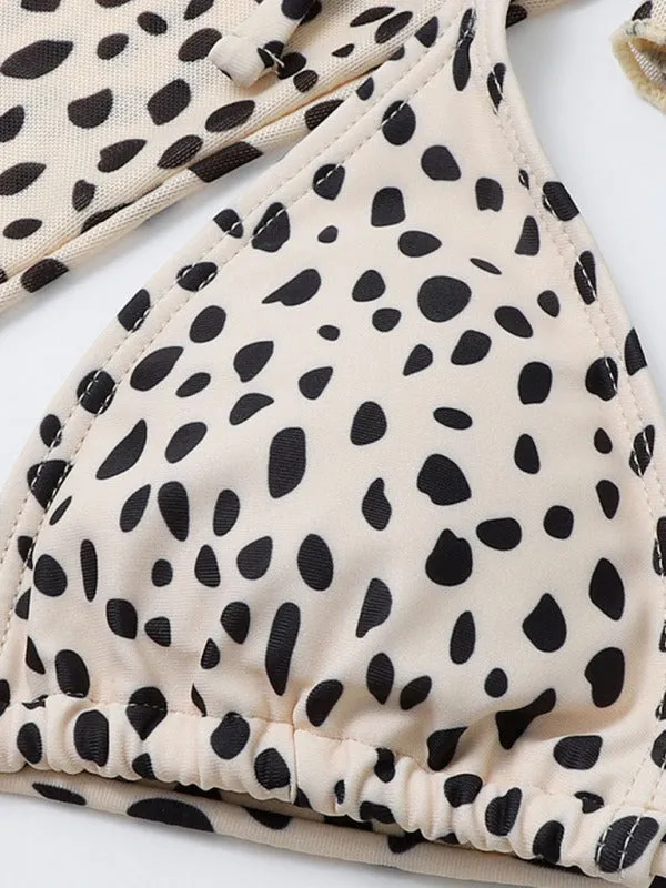 Blue Zone Planet |  New swimwear long-sleeved mesh jacket ladies three-piece swimsuit leopard print sexy bikini