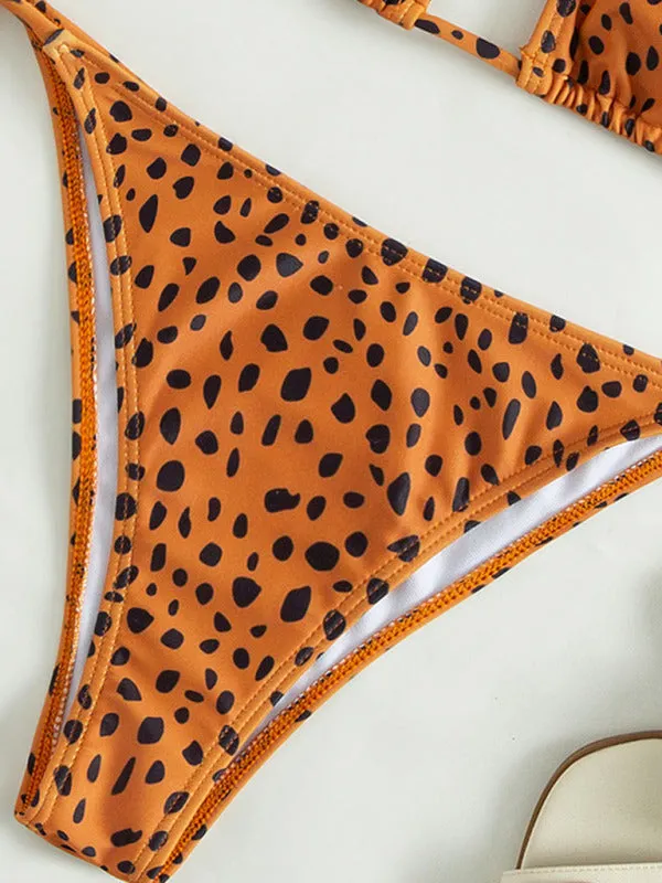 Blue Zone Planet |  New swimwear long-sleeved mesh jacket ladies three-piece swimsuit leopard print sexy bikini