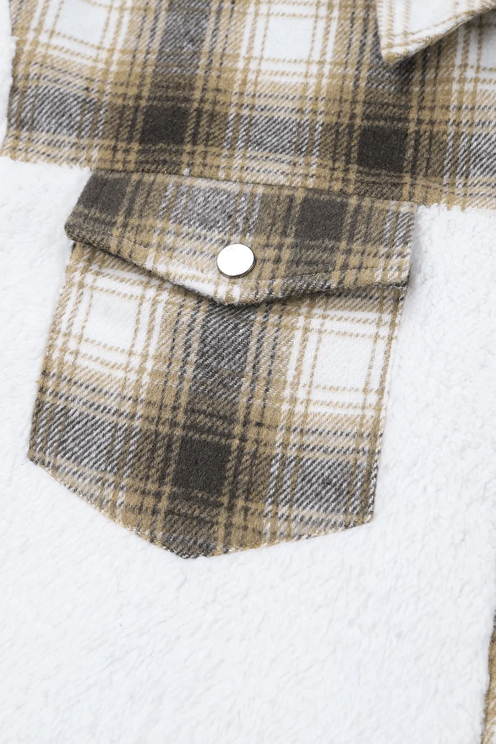 Brown Plaid Patchwork Buttoned Pocketed Jacket