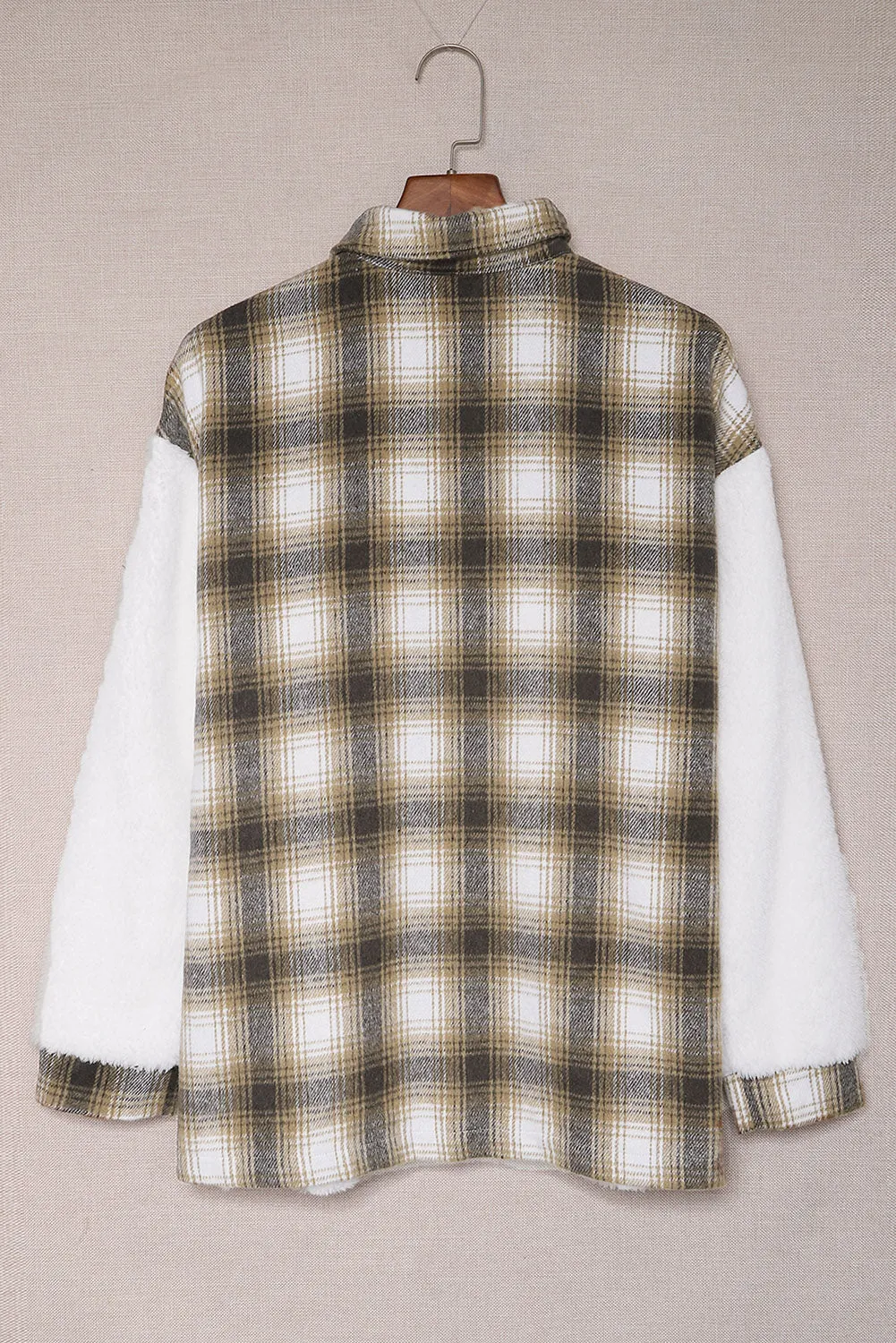 Brown Plaid Patchwork Buttoned Pocketed Jacket