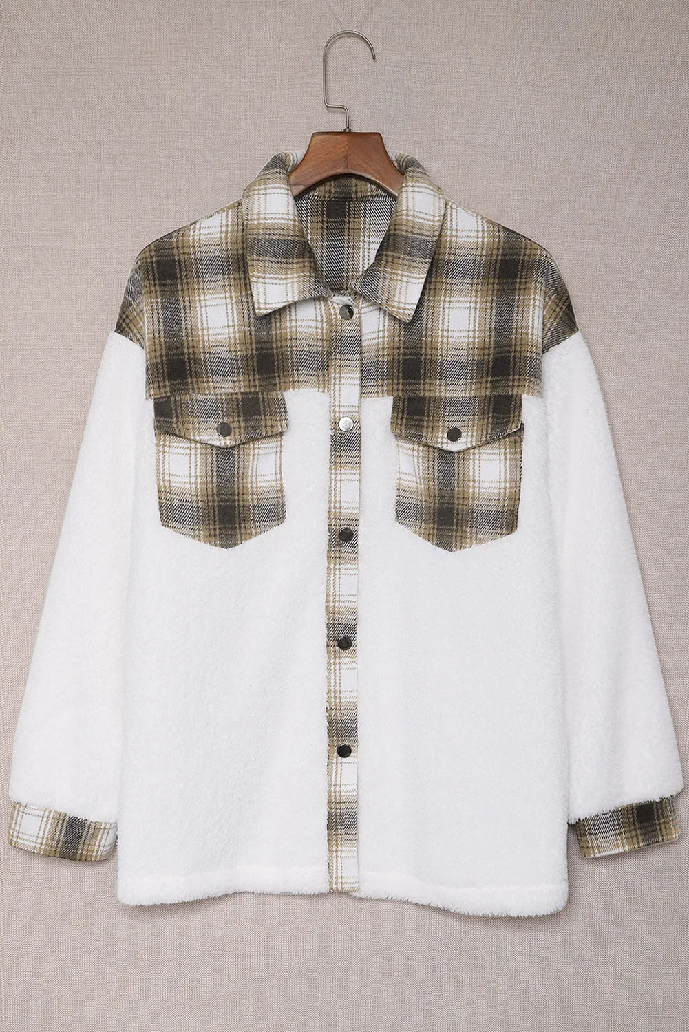 Brown Plaid Patchwork Buttoned Pocketed Jacket