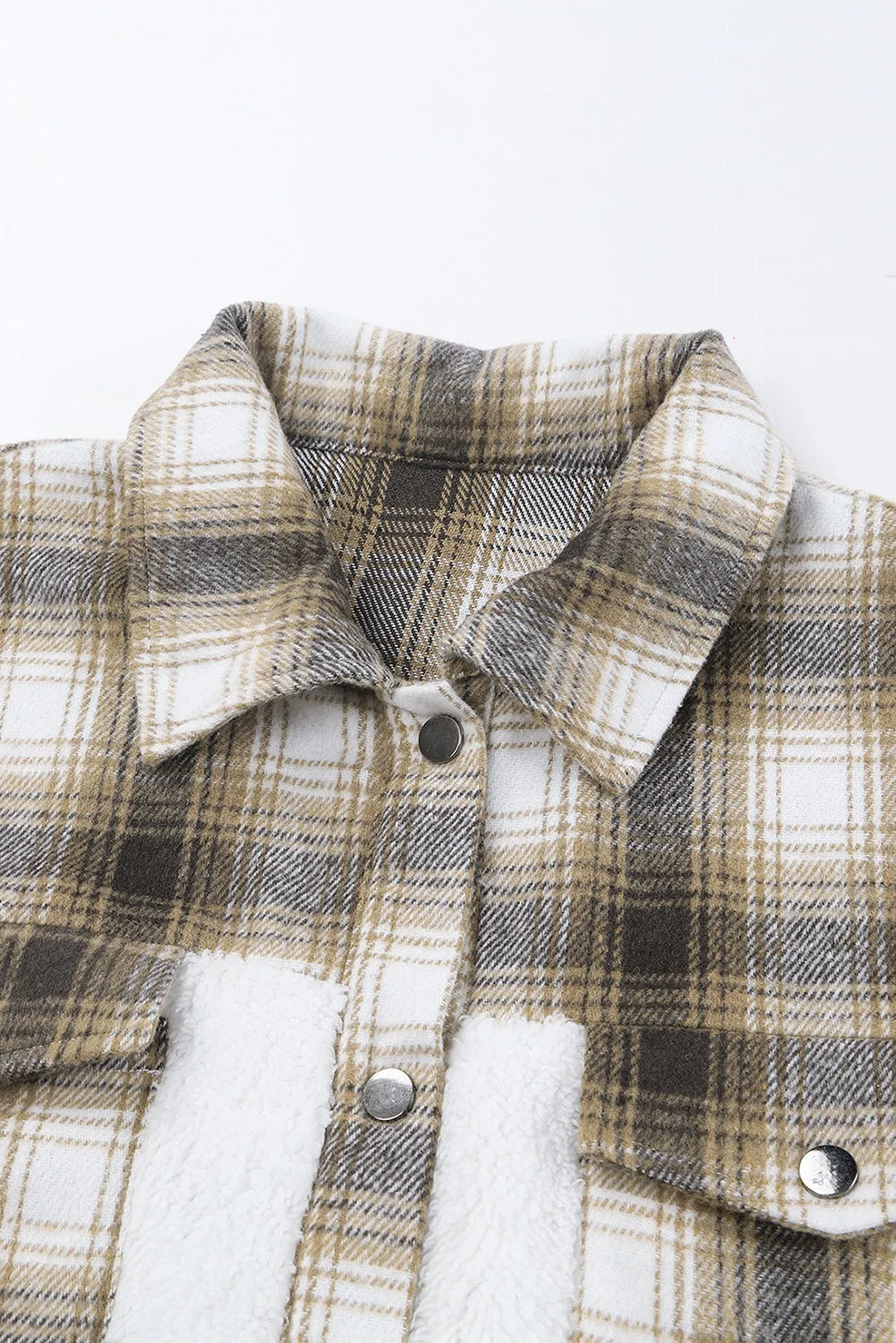 Brown Plaid Patchwork Buttoned Pocketed Jacket