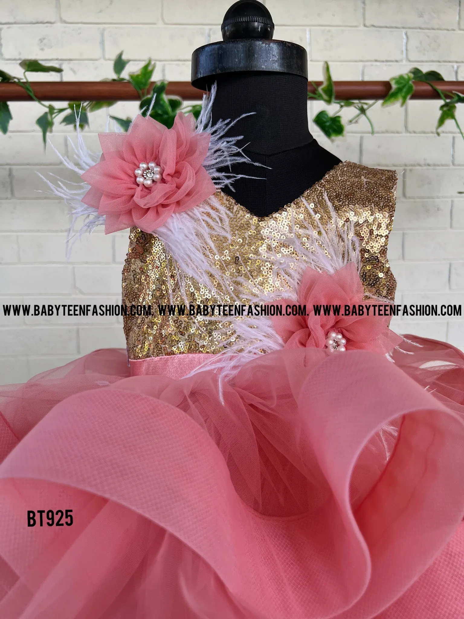 BT925 Coral Cascade Party Dress