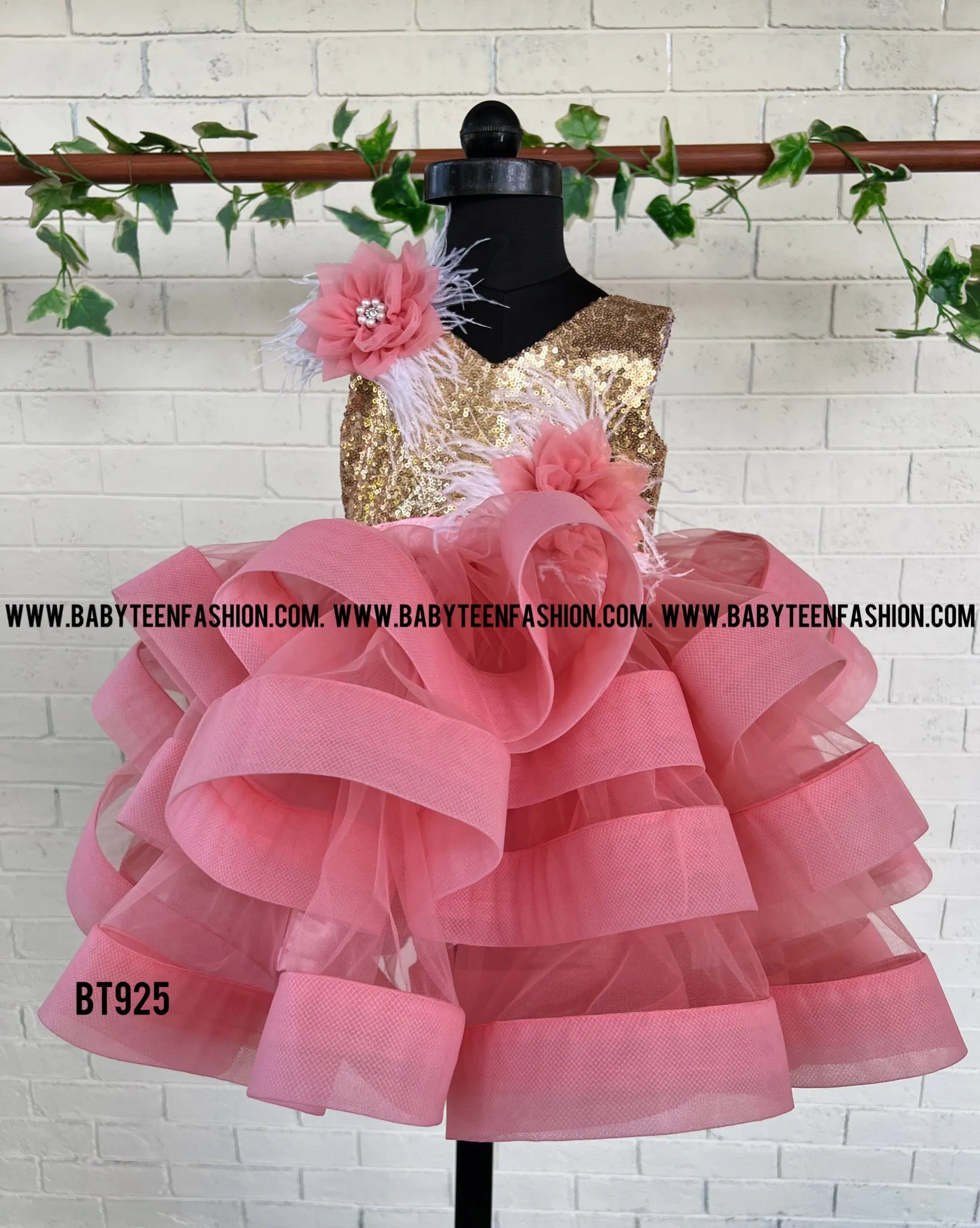 BT925 Coral Cascade Party Dress