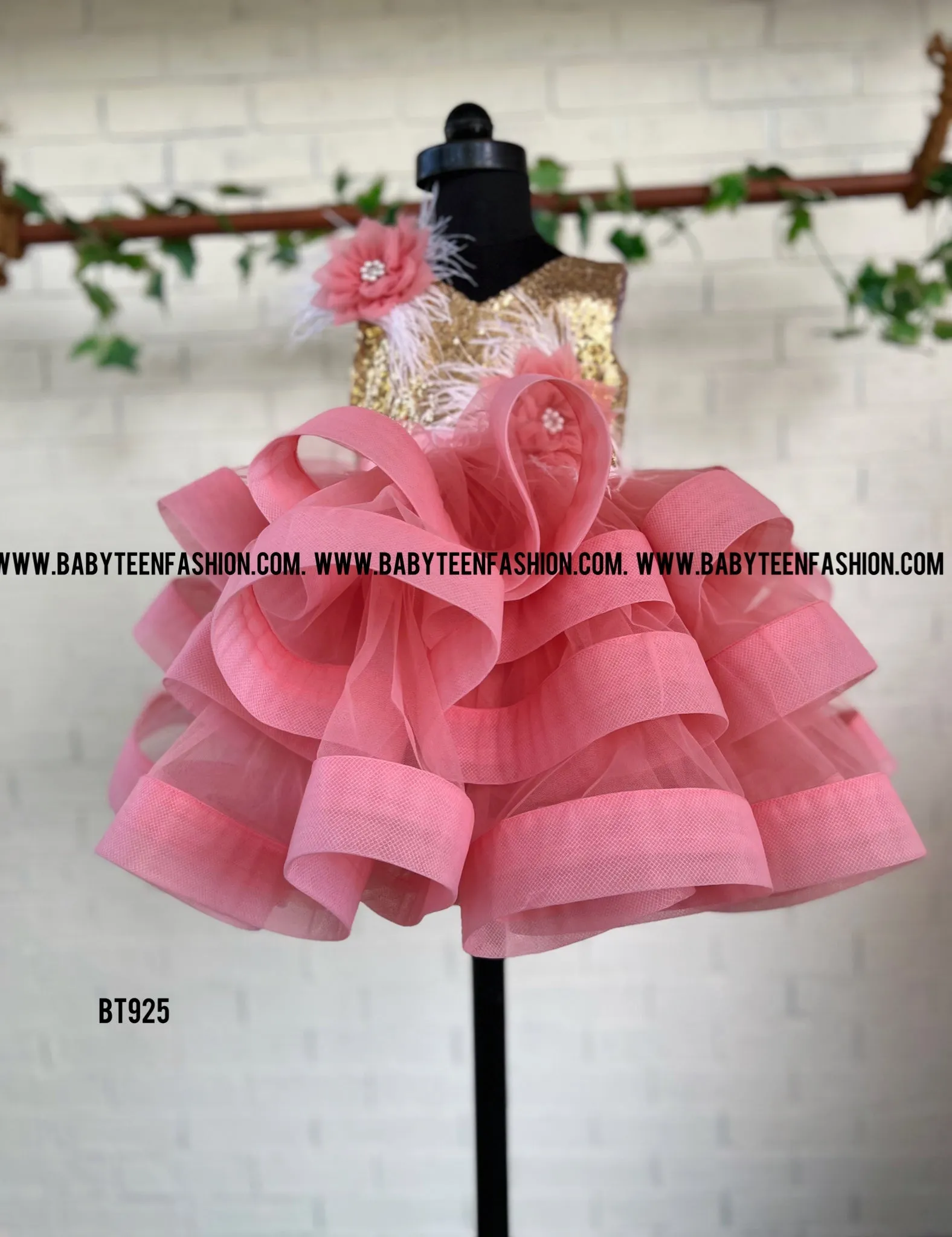 BT925 Coral Cascade Party Dress