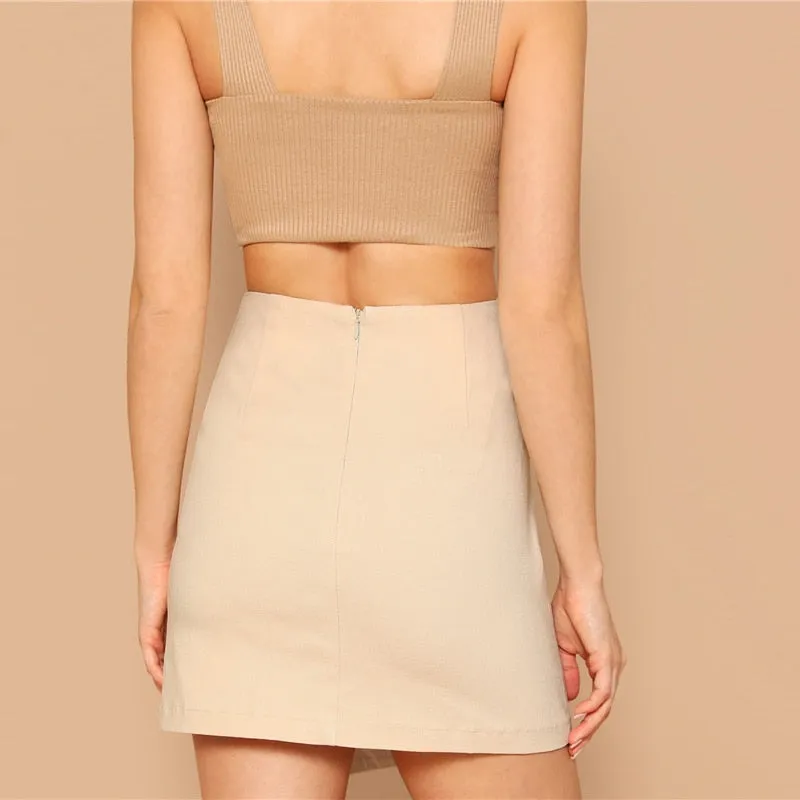 Button Detail Mid Waist Wrap Skirt