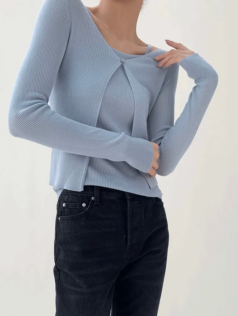 Cami   Open Cardigan Set in Blue