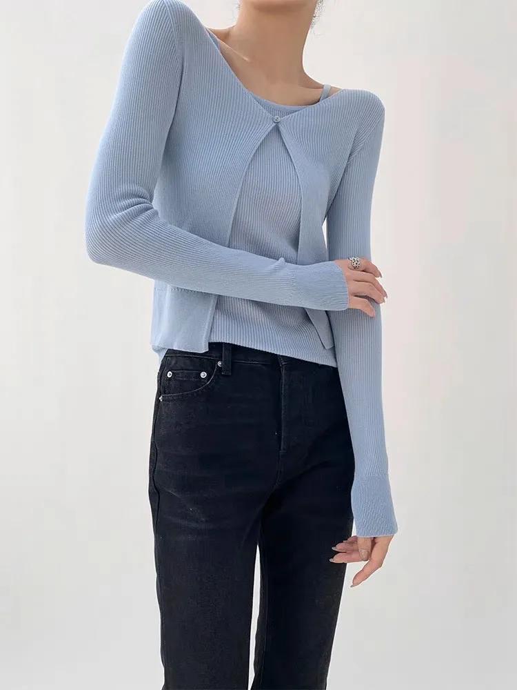 Cami   Open Cardigan Set in Blue
