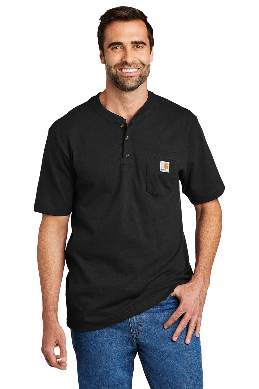 Carhartt Mens Short Sleeve Henley T-Shirt w/ Pocket - Black