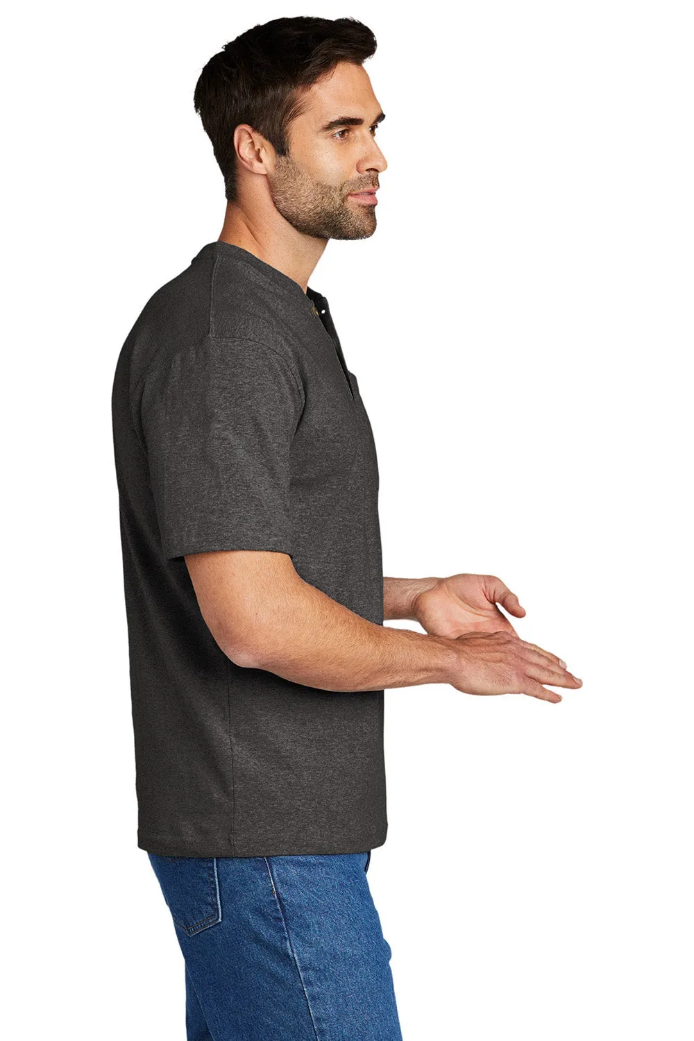 Carhartt Mens Short Sleeve Henley T-Shirt w/ Pocket - Heather Carbon Grey
