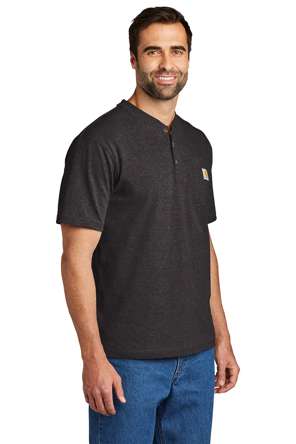 Carhartt Mens Short Sleeve Henley T-Shirt w/ Pocket - Heather Carbon Grey