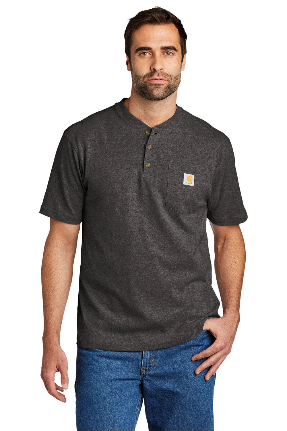 Carhartt Mens Short Sleeve Henley T-Shirt w/ Pocket - Heather Carbon Grey
