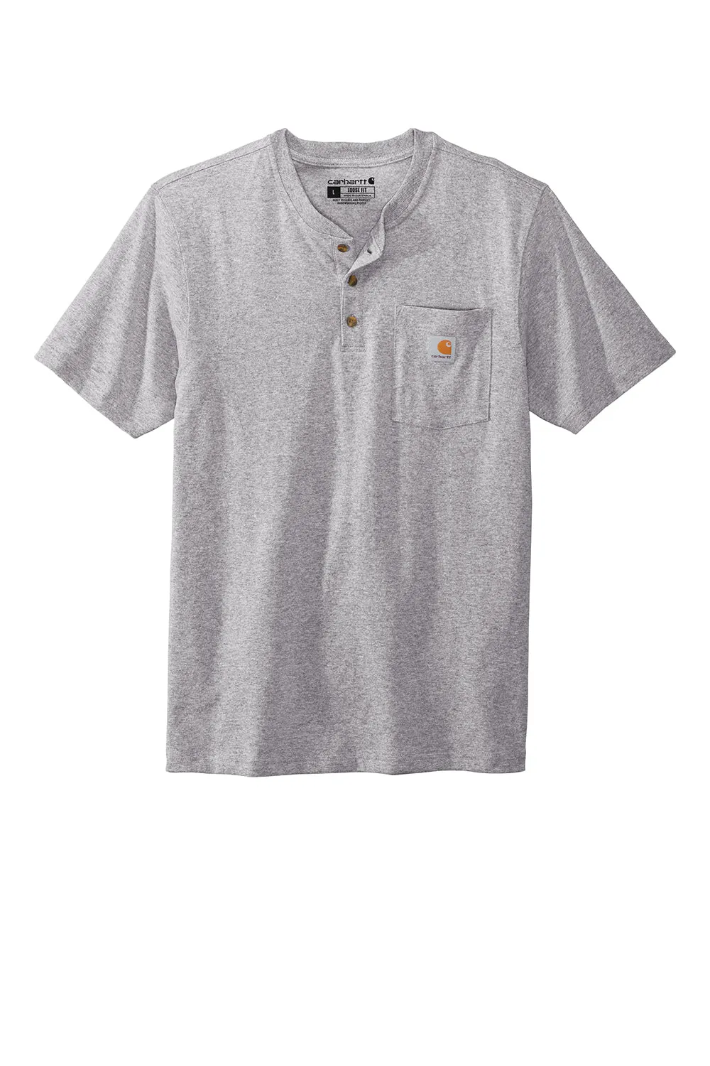 Carhartt Mens Short Sleeve Henley T-Shirt w/ Pocket - Heather Grey