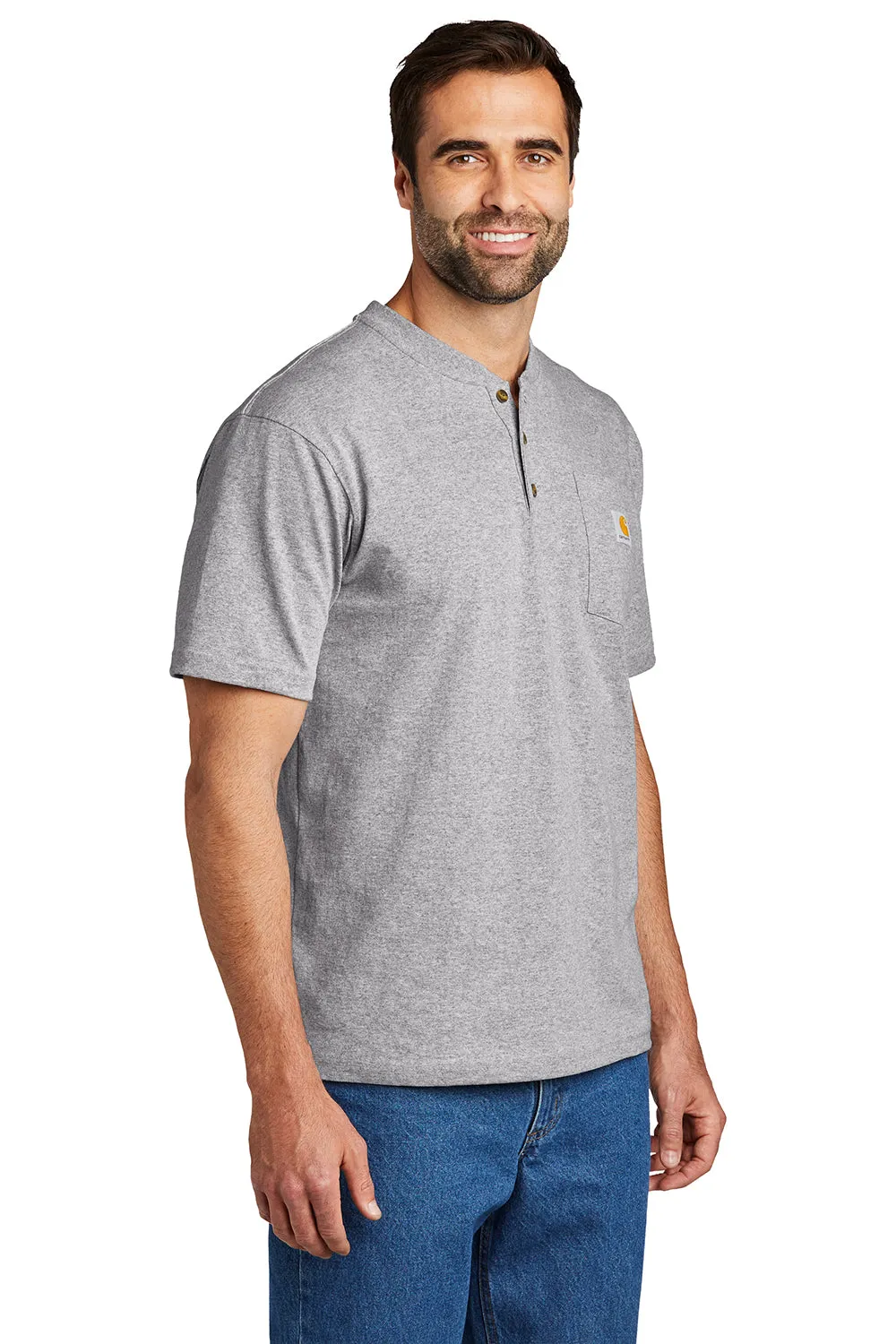 Carhartt Mens Short Sleeve Henley T-Shirt w/ Pocket - Heather Grey