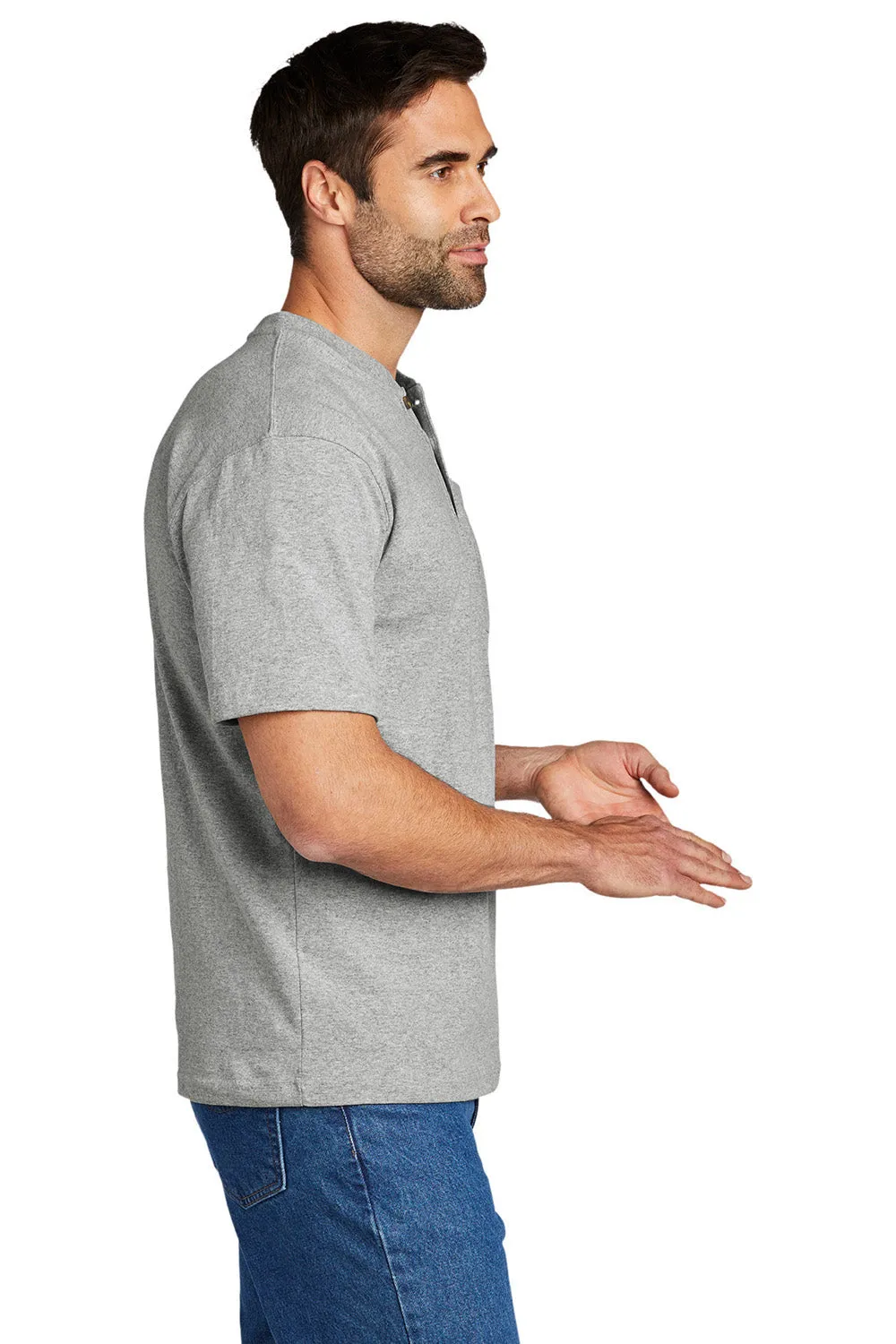 Carhartt Mens Short Sleeve Henley T-Shirt w/ Pocket - Heather Grey