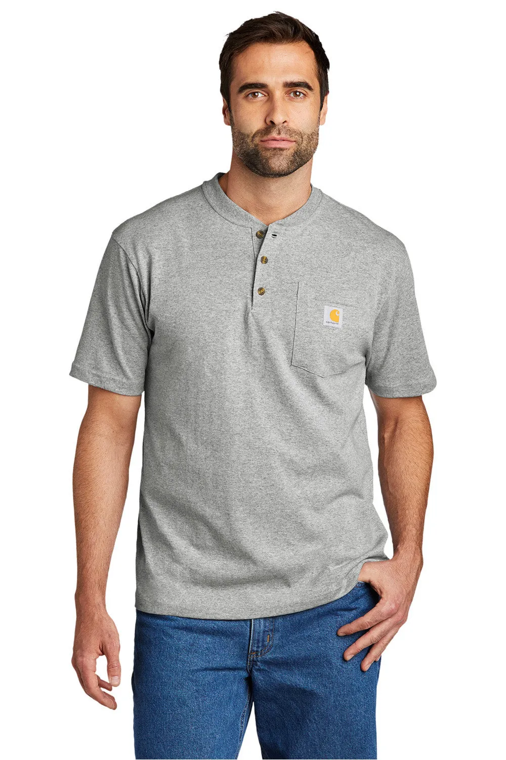 Carhartt Mens Short Sleeve Henley T-Shirt w/ Pocket - Heather Grey